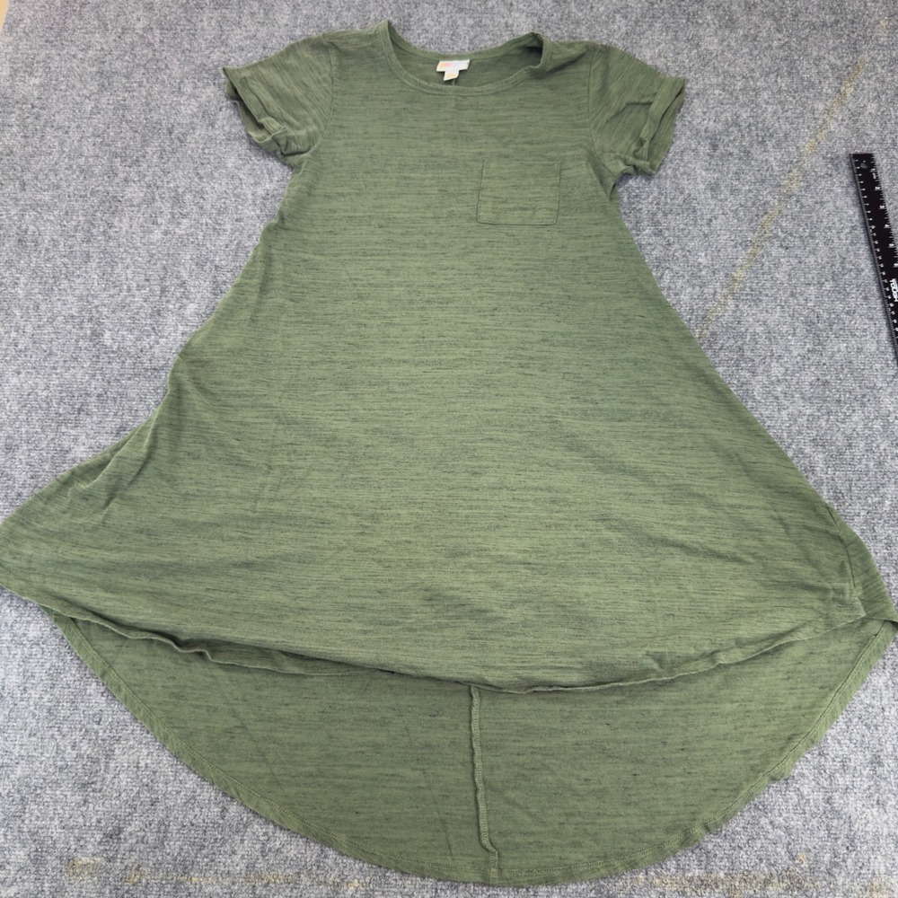 LuLaRoe Carly Swing Dress Pocket High Low Green Slub Knit Size XXS